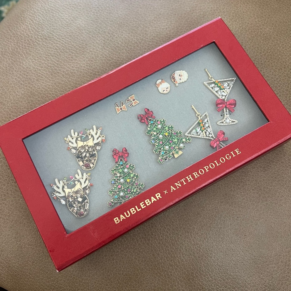 Anthropologie Festive Earrings Set - Gold, Green, Red, Silver